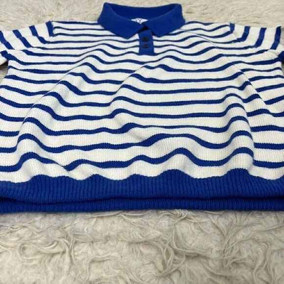 Womens Vintage 70s Acrylic Women Henley Sweater Large White Blue Striped Medium - Picture 9 of 11
